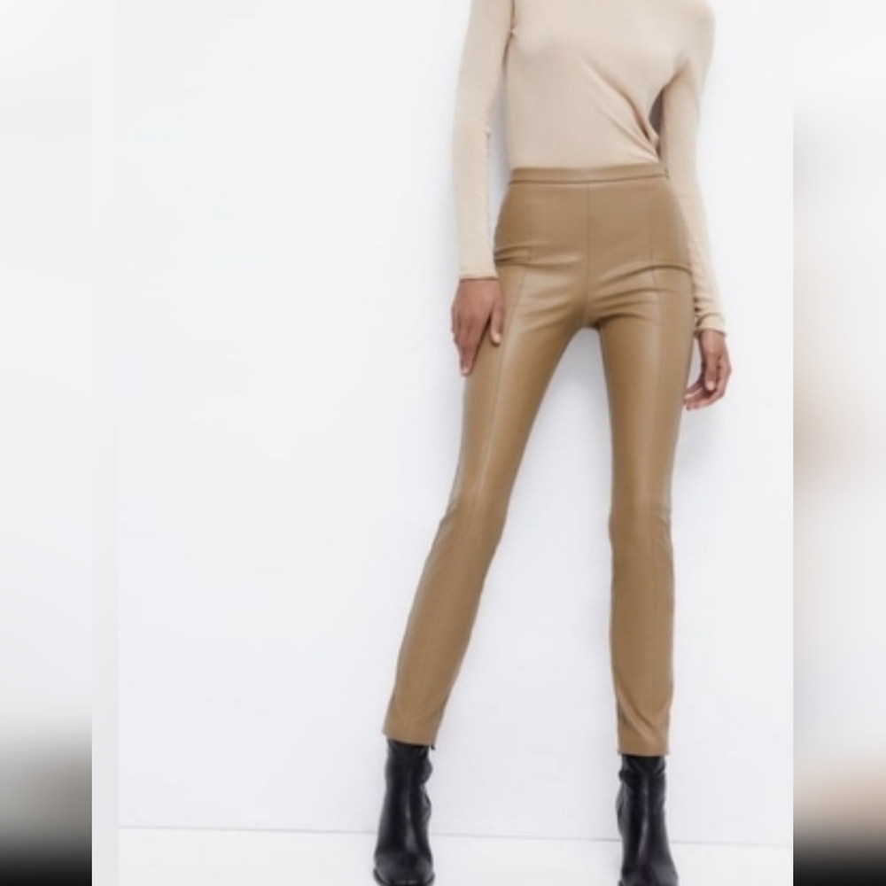 Zara Faux Leather Slim High Waist Split Seam pants/Leggings